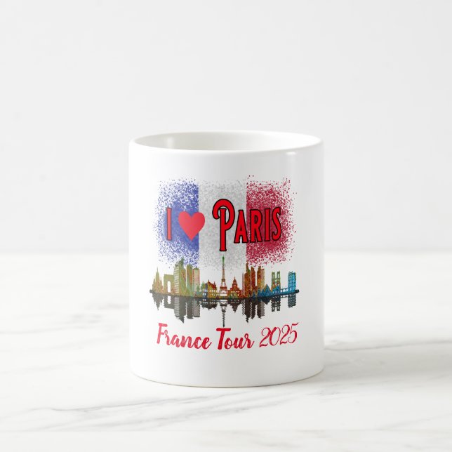 Custom I Love Paris Skyline French Flag Souvenir Coffee Mug (Center)