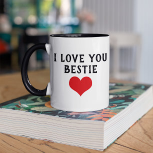 Custom I Love You Bestie Text Cute Red Heart Mug