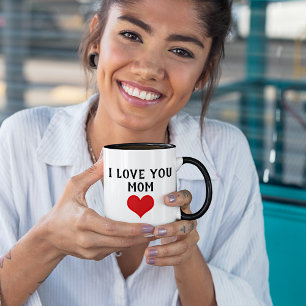 Custom I Love You Mum Text Cute Red Heart Mug