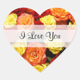 Custom "I Love You" Yellow/Red/Orange Roses Heart Sticker