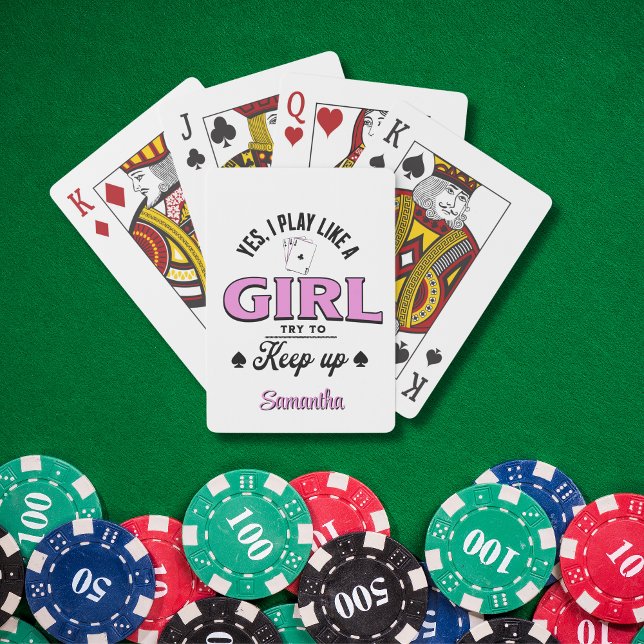 Custom "I Play Like A Girl" Funny Quote pink Playing Cards (Creator Uploaded)