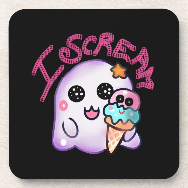 Custom "I Scream" Ghost with Ice Cream Cone Art Coaster (Front)