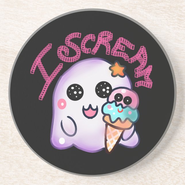 Custom "I Scream" Ghost with Ice Cream Cone Art Coaster (Front)