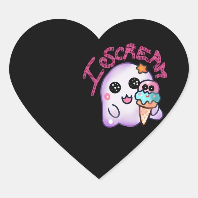 Custom "I Scream" Ghost with Ice Cream Cone Art Heart Sticker (Front)