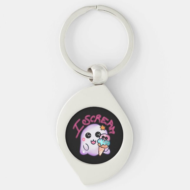 Custom "I Scream" Ghost with Ice Cream Cone Art Key Ring (Front)