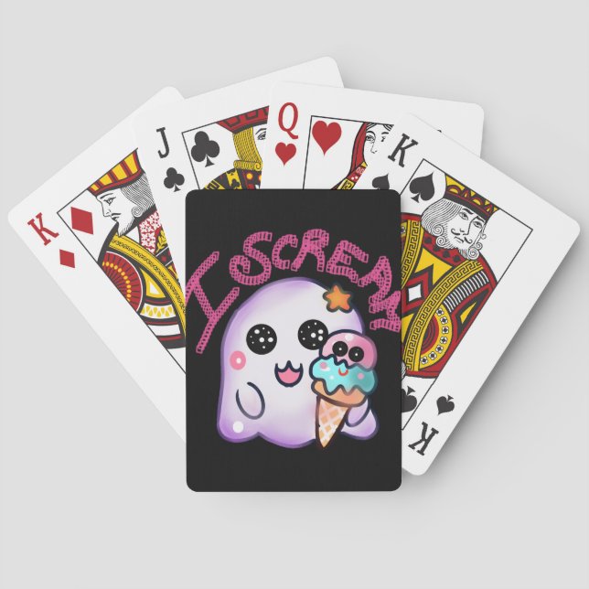 Custom "I Scream" Ghost with Ice Cream Cone Art Playing Cards (Back)