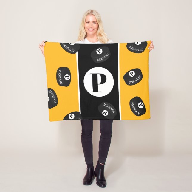 Custom Ice Hockey Puck Name Initial Monogram Fleece Blanket (In Situ)