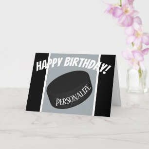 Custom Ice Hockey Puck Personalised Name Birthday Card