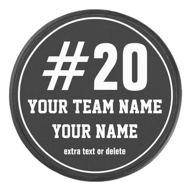 Custom Ice Hockey Puck Team, Player Name & Number (Front)