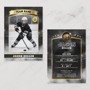 Custom Ice Hockey Trading Card, Black Gold Stadium Calling Card
