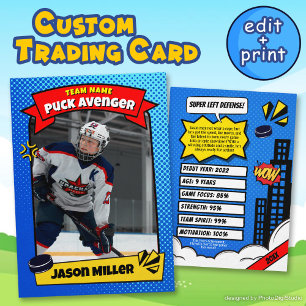 Custom Ice Hockey Trading Card, Comic Hockey Card