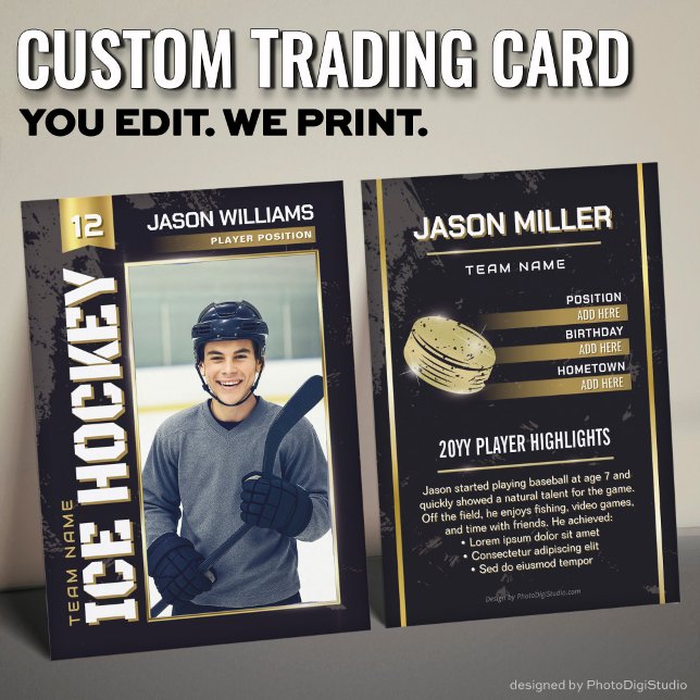 Custom Ice Hockey Trading Card, Gold Power Player Calling Card (Custom Hockey Trading Card, Gold Power Player Card)