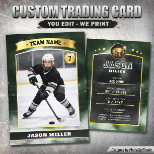 Custom Ice Hockey Trading Card, Green Gold Stadium Calling Card
