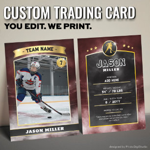 Custom Ice Hockey Trading Card Red Gold Stadium