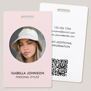 Custom ID Badge Modern Round Photo Blush Pink
