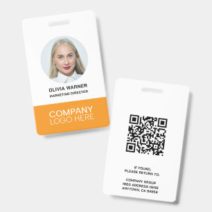 Custom ID Employee Photo QR CODE LOGO ORANGE Badge