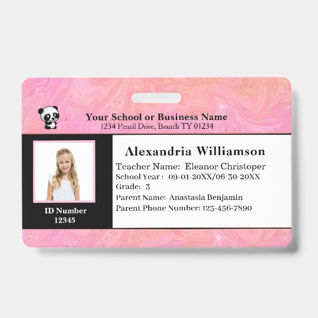 Custom ID Identification Card Child Boy Girl Badge (Front)