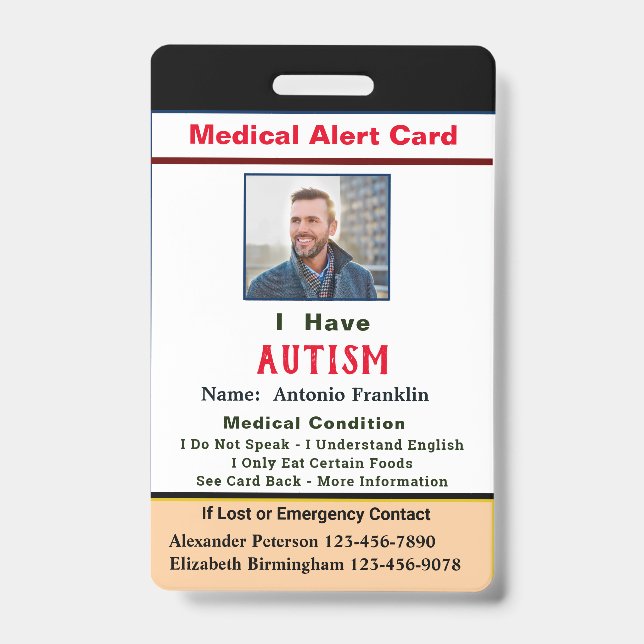 Custom ID Identification Child Adult Photo Name Badge (Front)