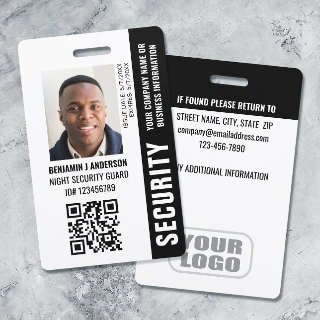 Custom ID Security Guard QR Code Photo Name Black ID Badge (Creator Uploaded)