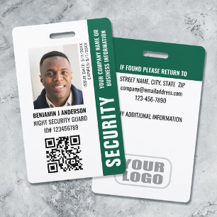 Custom ID Security Guard QR Code Photo Name Green Badge