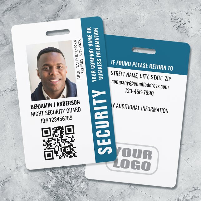 Custom ID Security Guard QR Code Photo Name Teal ID Badge (Creator Uploaded)