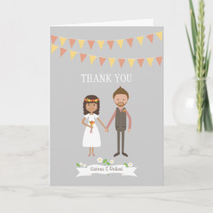 Custom Illustrated Cartoon Couple Portrait Wedding Thank You Card