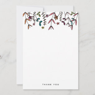 Custom Illustrated Green and Orange Floral Pattern Thank You Card