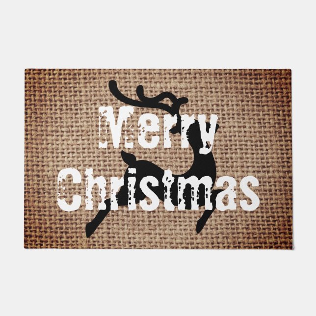 Custom image and text Farmhouse reindeer rustic    Doormat (Front)