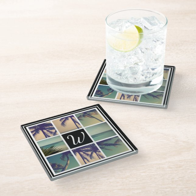 Custom image glass coaster photo collage gift idea (Angled)