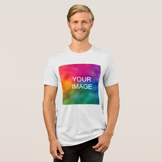Custom Image or Logo Modern Template Mens White Tri-Blend Shirt (Front Full)