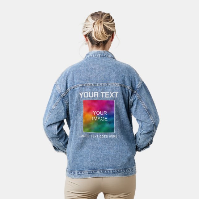 Custom Image Photo Logo Text Name Template Womens Denim Jacket (Model)