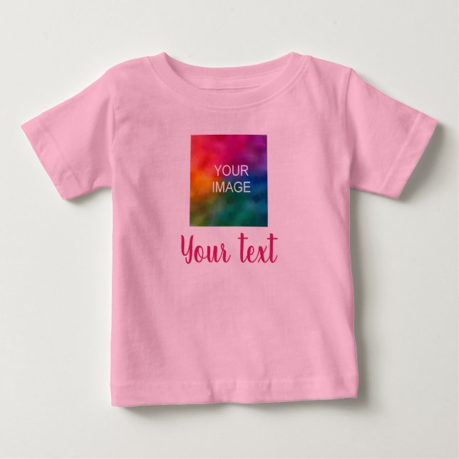 Custom Image & Script Text Pink Template Trendy Baby T-Shirt (Front)