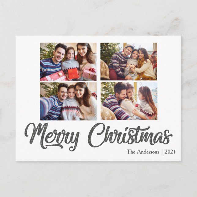 CUSTOM IMAGE TEXT Simple Elegant Grey Christmas Po Postcard (Front)
