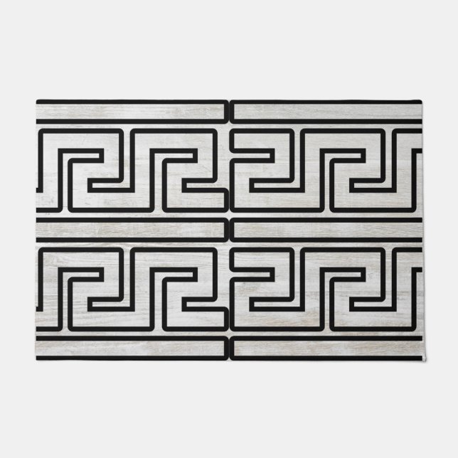 Custom image wood modern design greek key black doormat (Front)