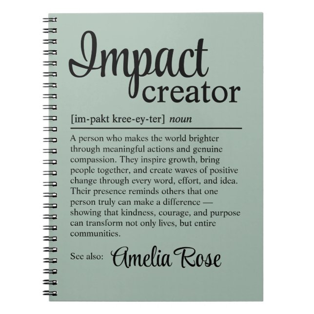 Custom Impact Creator Definition Appreciation Notebook (Front)