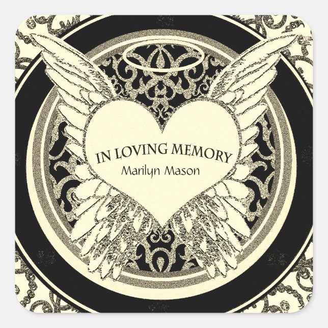 Custom In Loving Memory Angel Wings Gold Square Sticker (Front)