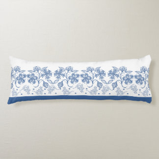 Custom Indigo Blue Floral Border Body Pillow