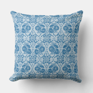 Custom Indigo Blue Floral Faux Lace Pattern Cushion