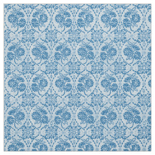 Custom Indigo Blue Floral Faux Lace Pattern Fabric
