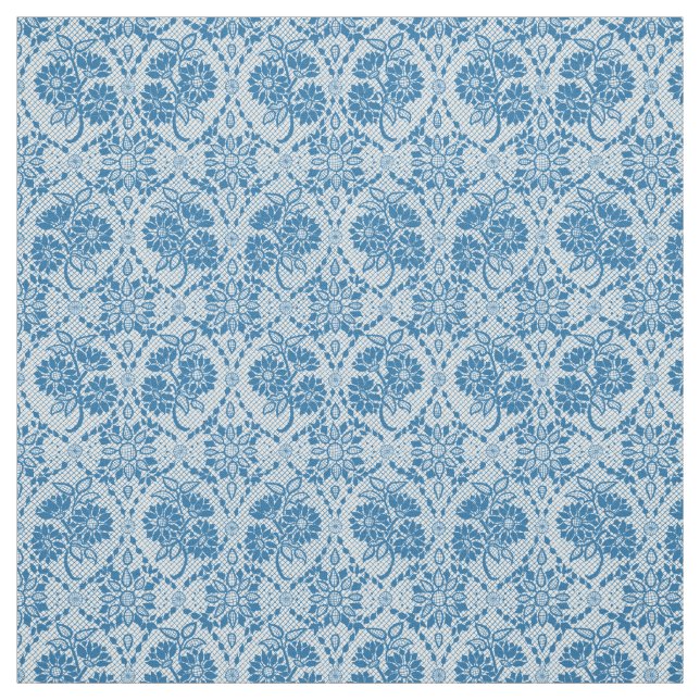 Custom Indigo Blue Floral Faux Lace Pattern Fabric (Swatch)