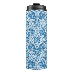 Custom Indigo Blue Floral Faux Lace Pattern Thermal Tumbler
