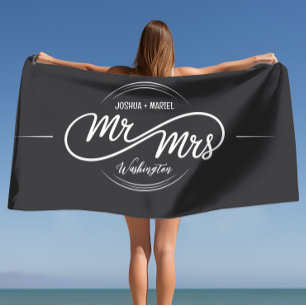 Custom Infinity Mr And Mrs Wedding Keepsake Beach Towel