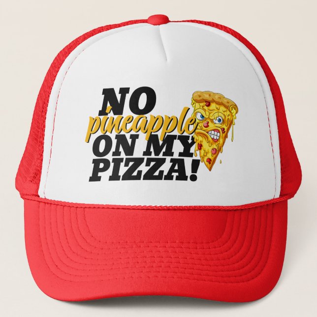 Custom Ingredient Angry Pizza Trucker Hat (Front)