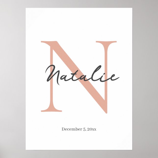 Custom Inital Baby Name and Birth Date Modern Boho Poster (Front)