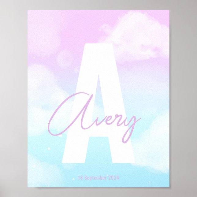 Custom Initial Art Pink Monogram Wall Print (Front)