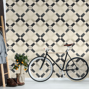 Custom Initial Beige and Grey Lattice Removable Wallpaper