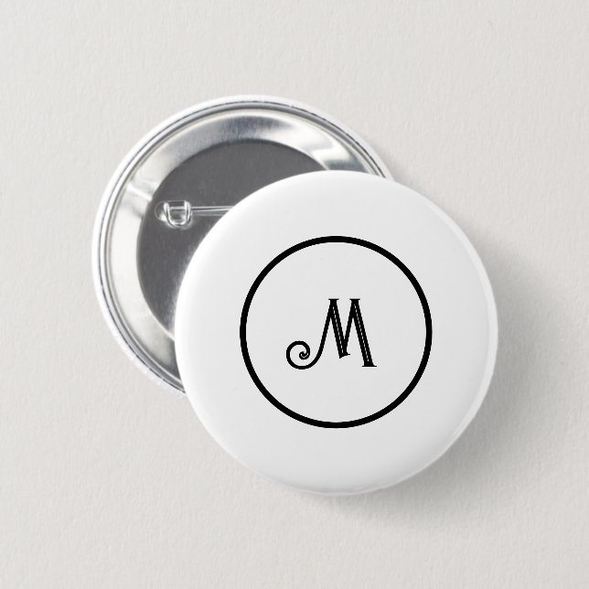 Custom initial black and white  6 cm round badge (Front & Back)