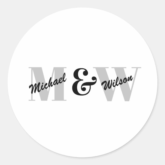 Custom Initial Black and White Monogram Classic Round Sticker (Front)