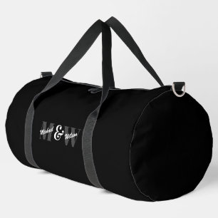 Custom Initial Black and White Monogram Duffle Bag