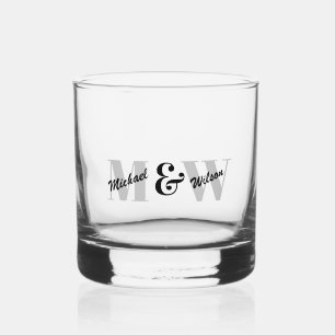 Custom Initial Black and White Monogram Whiskey Glass